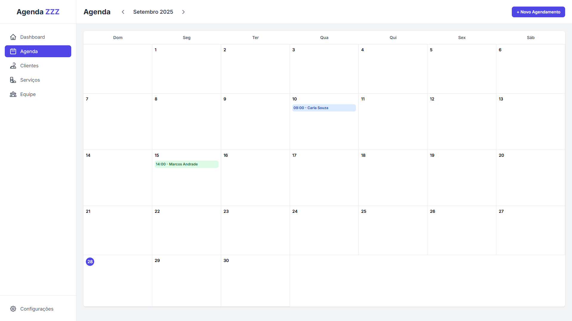 Interface do sistema de agendamento Agenda ZZZ em um monitor